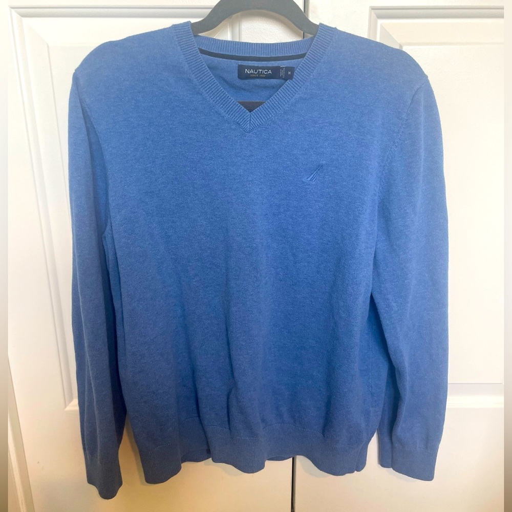 Men’s Nautical V-Neck Blue Sweater - Size M - Good Condition